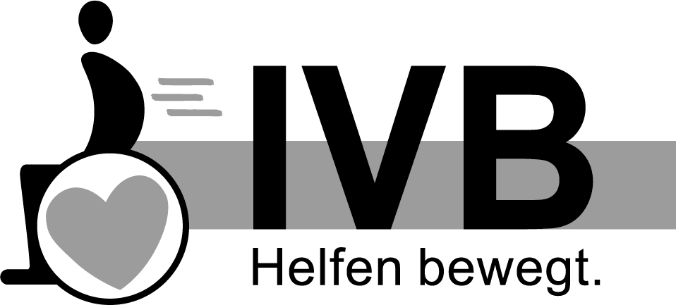 Logo: IVB - Helfen bewegt. Symbol eines Menschen im Rollstuhl mit Herz.