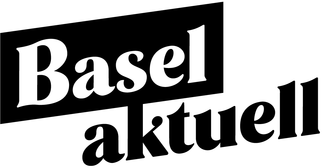 "Basel aktuell" in schwarzem und weißem Schriftzug auf schwarzem Hintergrund.