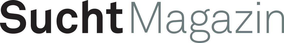 "Logo des SuchtMagazin mit schwarzem und grauem Schriftzug."
