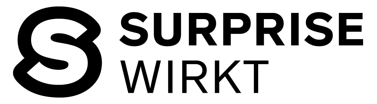 "Logo mit der Aufschrift 'SURPRISE WIRKT' und einem großen 'S' links."